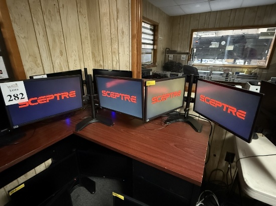 SCEPTRE 22" MONITORS ON DUAL DESKTOP STANDS