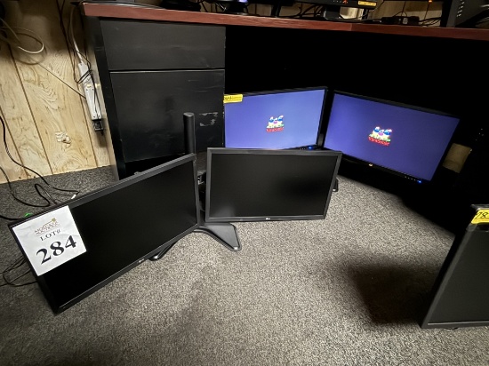 ASSORTED 22" MONITORS ON DUAL DESKTOP STANDS
