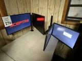 ASSORTED MONITORS ON DUAL DESK MOUNT STANDS