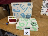 LOT CONSISTING OF HOOKED ON PHONICS AND MATH AND VINTAGE FISHER PRICE CASSETTE PLAYER W/MICROPHONE