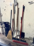 LOT CONSISTING OF ASSORTED PUSH BROOMS AND SHOVELS