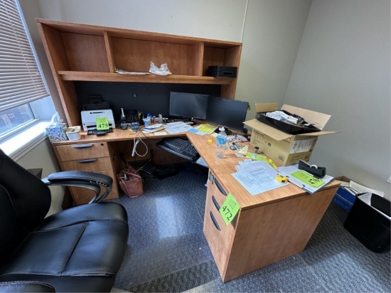 L-SHAPED WOOD DESK WITH HUTCH