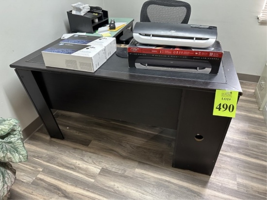 L-SHAPED WOOD DESK AND MESH BACK OFFICE CHAIR