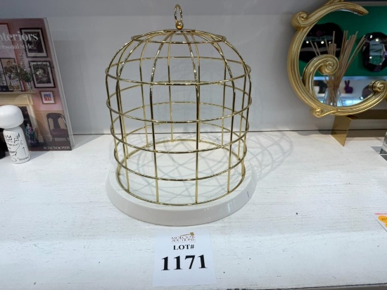 "TWITABLE" GOLD METAL BIRDCAGE WITH PORCELAIN BASE