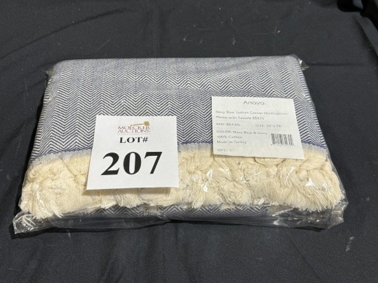 ANAYA NAVY BLUE TURKISH COTTON HERRINGBONE THROW