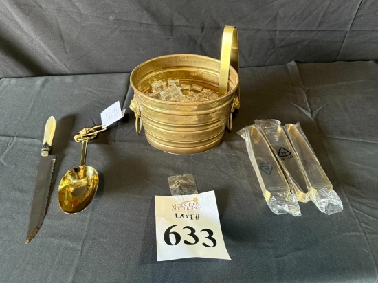CHAMPAGNE BUCKET WITH TONGS AND SCOOPER