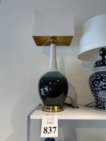 LAMP BASE WHITE & AQUA PORCELAIN CERAMIC