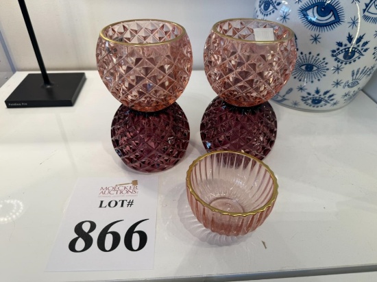 PURPLE & PINK CRYSTAL BOWLS WITH SMALL BOWL