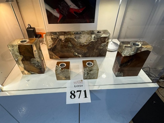 LOT CONSISTING OF (3) WOOD & RESIN CANDLE HOLDERS