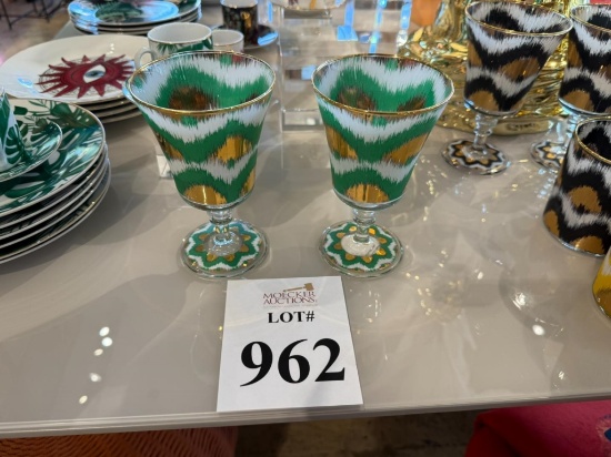 IKAT GOLD WINE GLASSES SET (GREEN)