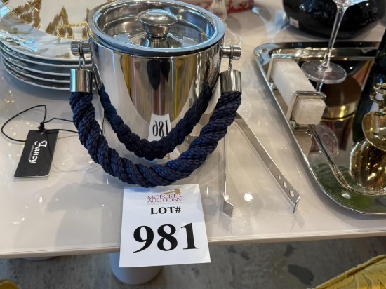 ICE BUCKET TONG RIMINI NICKEL+BLUE ROPE HANDLE