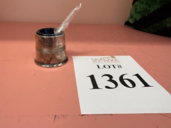 CORBELL SILVER CONNAUGHT SALTS WITH COBALT GLASS