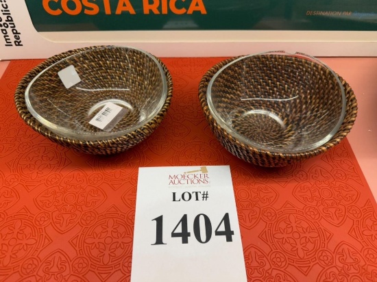 CALAISO RATTAN ROUND BOWL SERVER WITH GLASS BOWLS