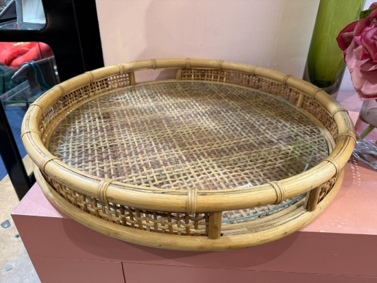 ZODAX ROUND RATTAN SERVING TRAY