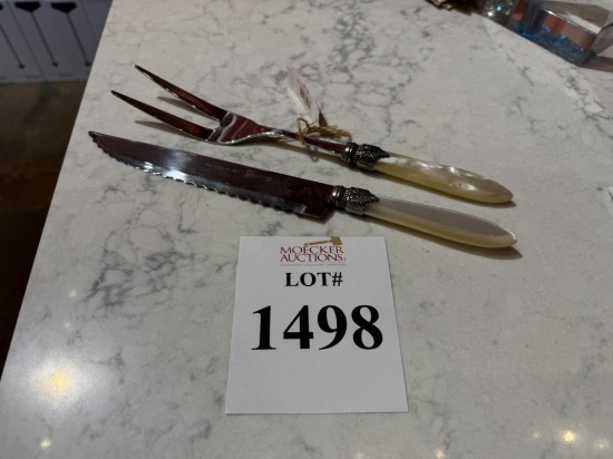 MOTHER OF PEARL SERVING SET, KNIFE AND FORK