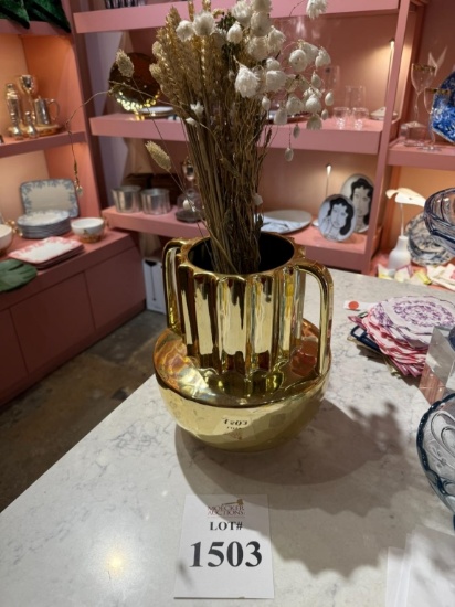 GOLD CERAMIC VASE WITH HANDLES