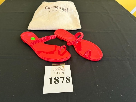 CARMEN SOL RED JELLY FLAT SANDALS SIZE 10