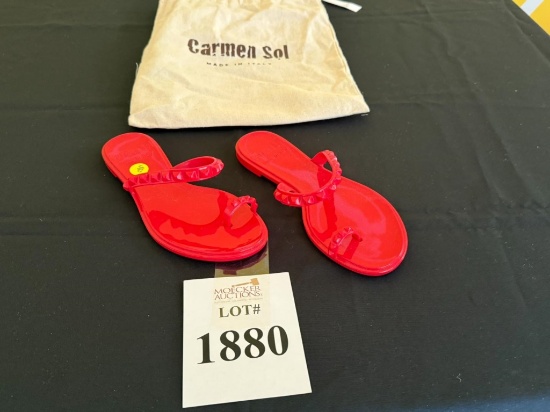 CARMEN SOL RED JELLY FLAT SANDALS SIZE 6