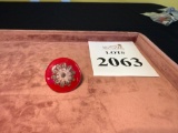 MURANO GLASS ROUND RED DAISY RING, SIZE 9