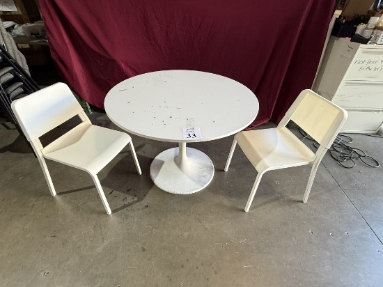ROUND TABLE WITH (2) PLASTIC CHAIRS