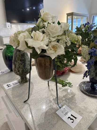 FAUX POTTED PLANT WITH BRASS STAND