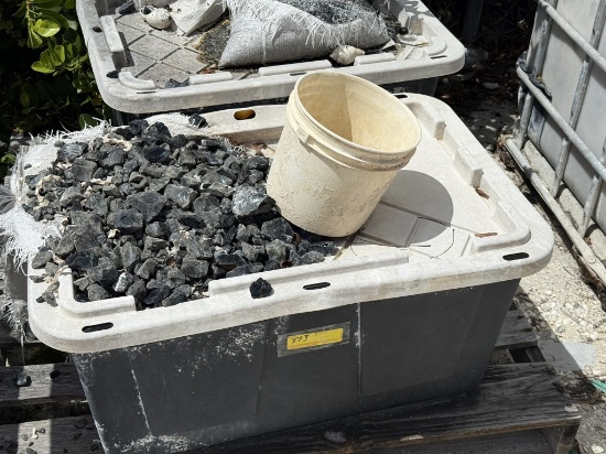 TOTES WITH ASSORTED GLASS AND STONE ROCKS