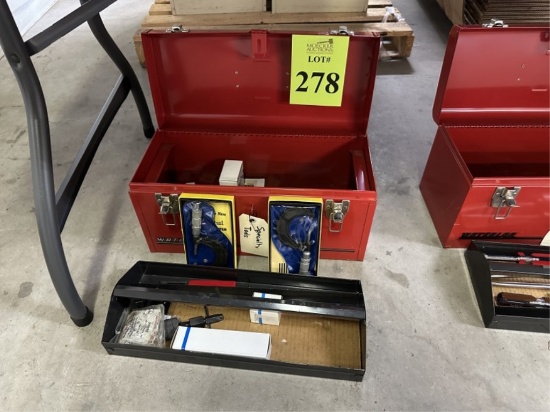 WATERLOO METAL TOOLBOX WITH MISCELLANEOUS TOOLS