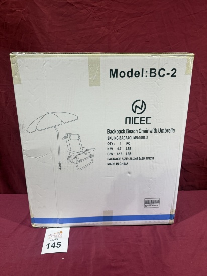NICEC BACKPACK BEACH CHAIR W/UMBRELLA (NEW)