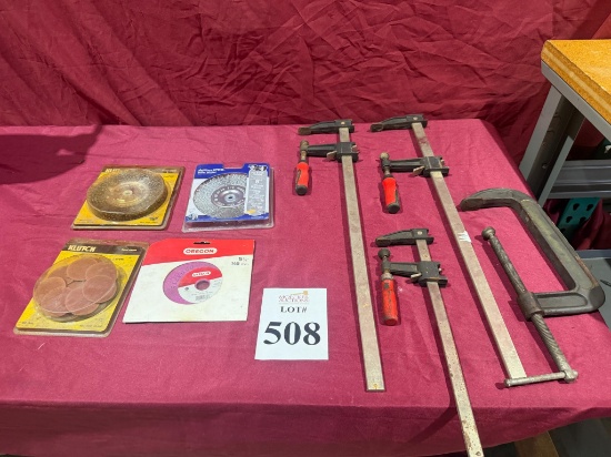 LOT CONSISTING OF ASSORTED WIRE WHEELS, SANDING DISK AND CLAMPS