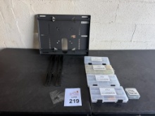 ASSORTED FLAT PANEL TV MOUNTS WITH ROAD CASE