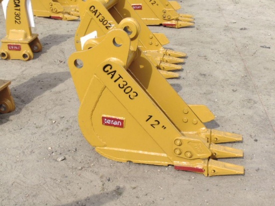 New Teran 12'' bucket for CAT 303 with side cutters, reinforcement plates and 3HD TipsPIN40x260MM