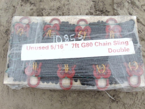 Pallet of (New) 5/16'' 7' G80 chain sling double with hooks