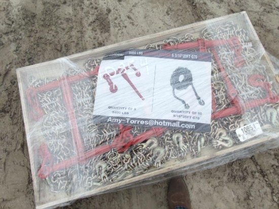 Pallet of (New) 5400lb ratchet binder & 5/16'' 20' G70 chain