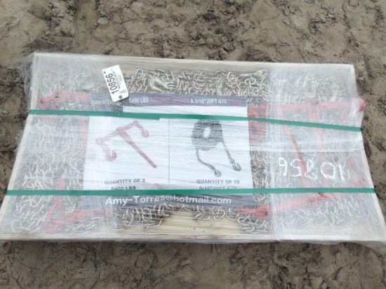 Pallet of (New) 5400lb ratchet binder & 5/16'' 20' G70 chain