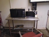Metal Table w/ 2 Microwaves and Coffee Maker