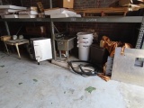 Stainless Steel Table, Warmer and Sink, Trash Cans