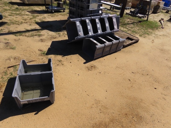 Pallet of plastic storage containers