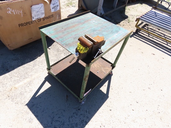 30inch x 34inch x 20inch metal table on wheels w/vise