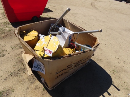 (4) industrial safety trash cans w/misc items