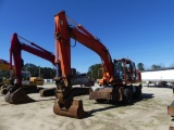 2006 JOHN DEERE 210CW wheel excavator, closed cab, 4 stabilizers, 60inch Geith clean-out bucket, Hel