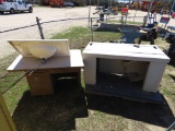 (2) metal desks w/bathroom sink