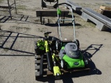 Greenworks electric lawn mower w/Ryobi battery pack lawn tools