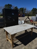 Wood cabinet on wheels & wood table