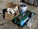 Plastic box planters w/ misc items