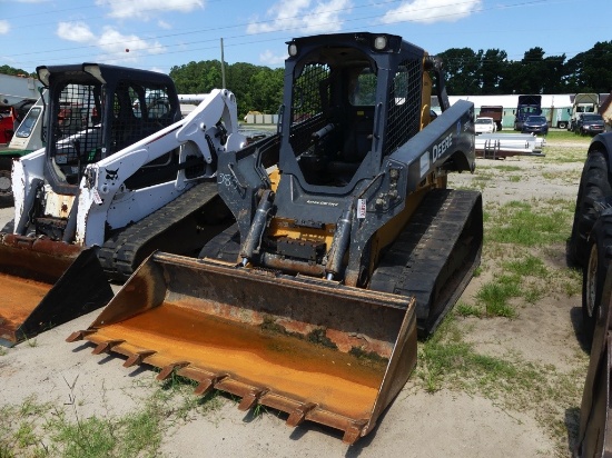 2015 John Deere 331G skid steer, open cab, 18inch rubber tracks, aux hyd outlets, high flow, 72inch