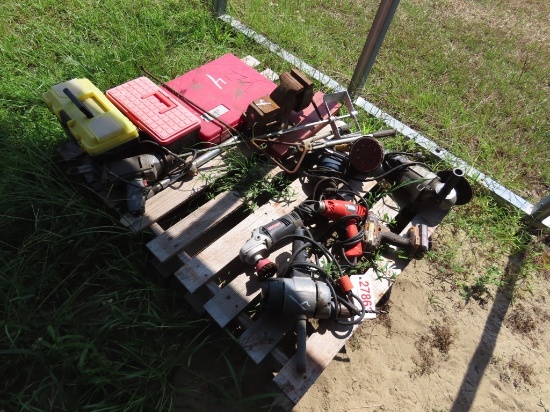 Pallet of blowers, chainsaw, grinders
