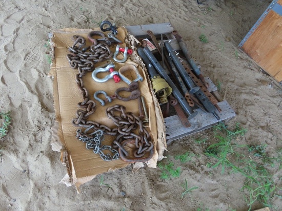 Pallet w/ misc items, chains, 3rd arms