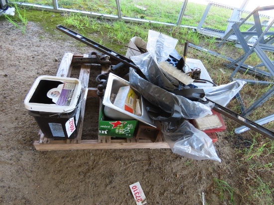 Pallet w/ trailer hitches & misc items