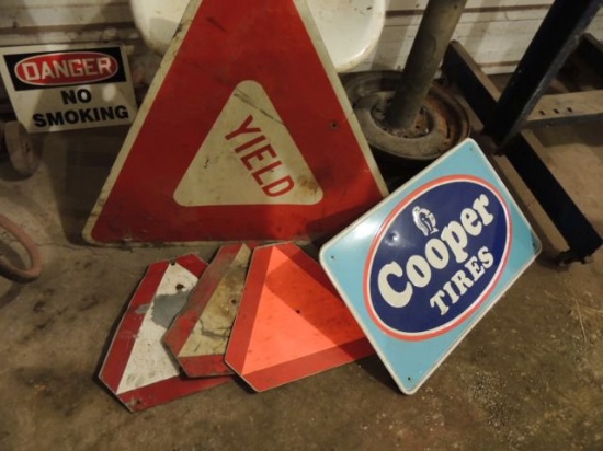 3 Slow moving vehicle signs, cooper tire sign, old yield sign