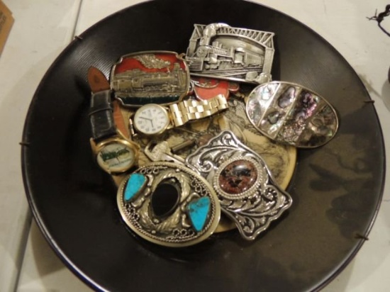 Misc. Belt Buckles, two Watches
